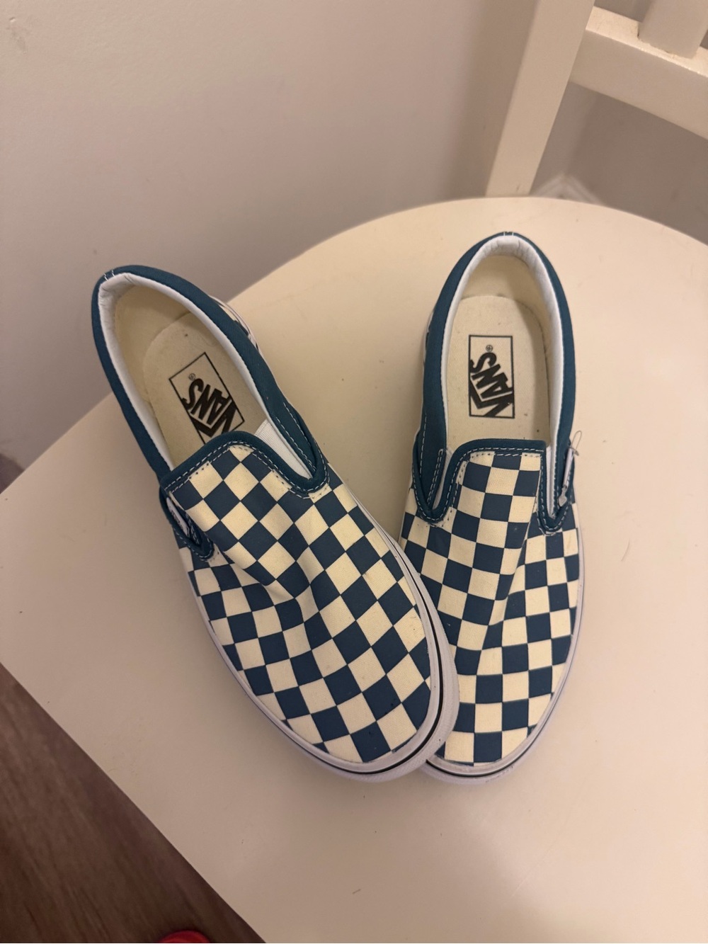 Vans Kids Classic Slip-On Checkerboard Shoe - Blue & White